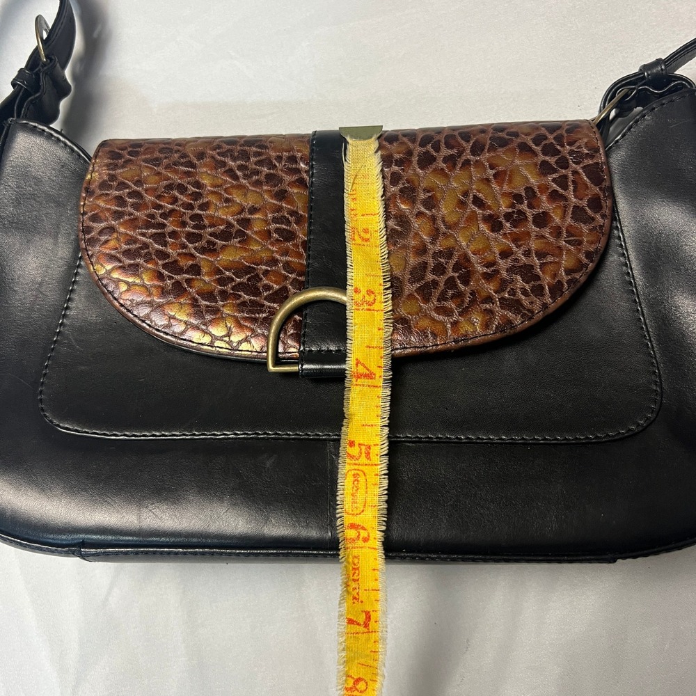 J. Renee Black Shoulder Bag with Animal Print Leather‎ Flap D Ring Accent - Picture 8 of 9